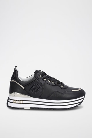Sneakers plateformes en cuir de taureau Maxi Wonder - Noir