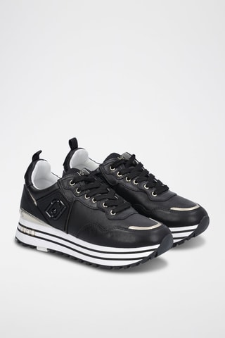 Sneakers plateformes en cuir de taureau Maxi Wonder - Noir