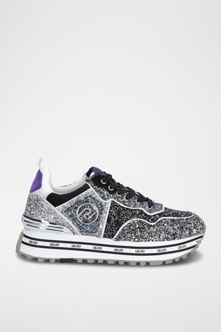 Sneakers en cuir de taureau Maxi Wonder - Noir et argenté