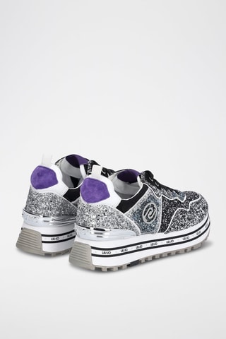 Sneakers en cuir de taureau Maxi Wonder - Noir et argenté