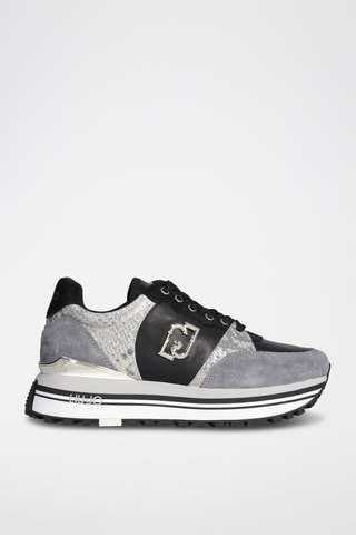 Sneakers plateformes en cuir - Gris et noir
