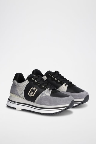 Sneakers plateformes en cuir - Gris et noir