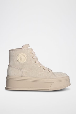Baskets montantes plateformes en cuir -  Beige