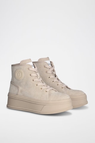 Baskets montantes plateformes en cuir -  Beige
