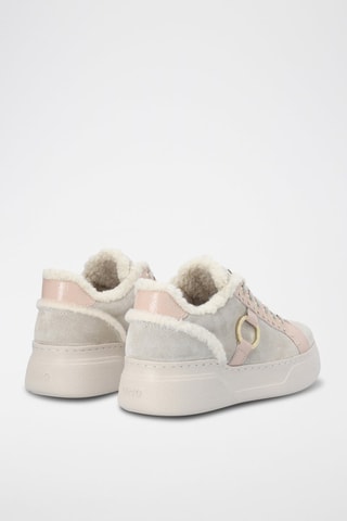 Sneakers plateformes fourrées en cuir - Gris et rose