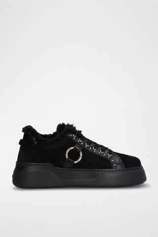 Sneakers fourrées plateformes en cuir de taureau Tami - Noir