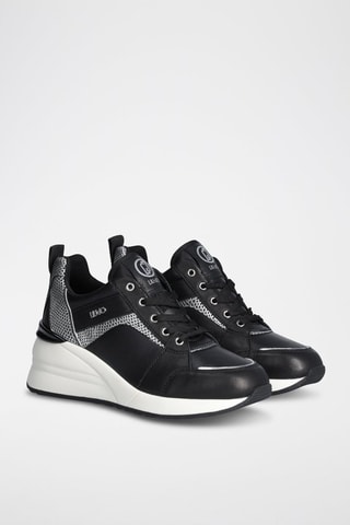 Sneakers compensées en cuir de taureau Alyssa - Noir