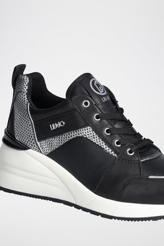 Sneakers compensées en cuir de taureau Alyssa - Noir