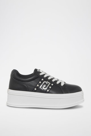 Sneakers plateformes en cuir de taureau Maxi Wonder - Noir
