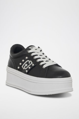 Sneakers plateformes en cuir de taureau Maxi Wonder - Noir