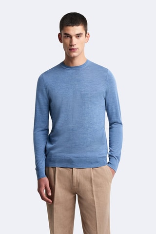 Pull en laine mérinos - Bleu