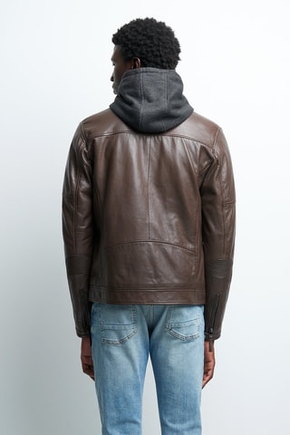 Blouson à capuche en cuir - Marron