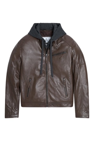 Blouson à capuche en cuir - Marron