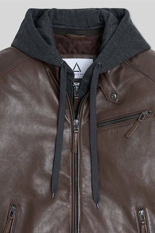 Blouson à capuche en cuir - Marron