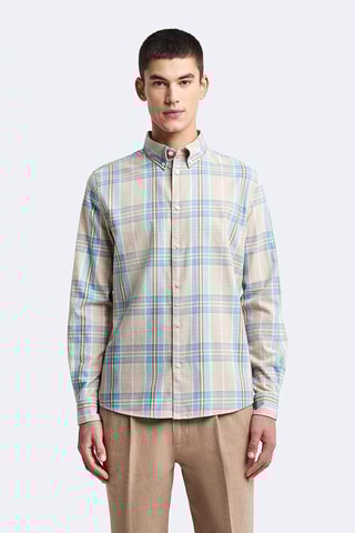 Chemise slim - Beige et turquoise