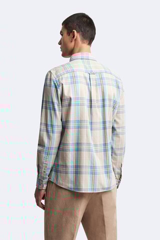Chemise slim - Beige et turquoise