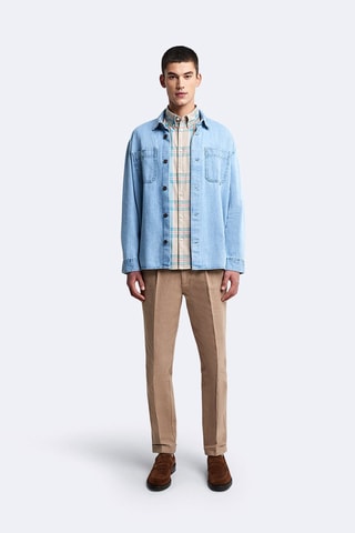 Chemise slim - Beige et turquoise