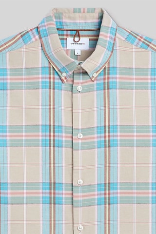 Chemise slim - Beige et turquoise