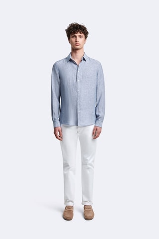 Chemise slim en lin - Bleu