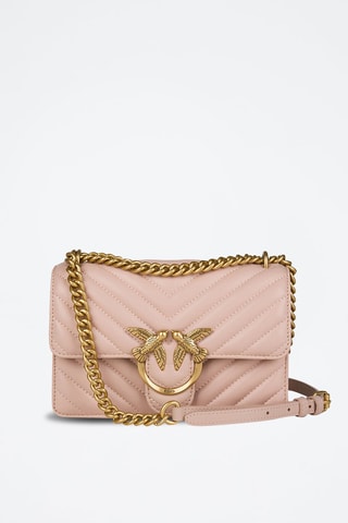 Sac bandoulière en cuir de mouton Love One Mini - Rose poudré
