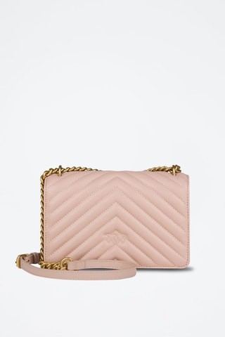 Sac bandoulière en cuir de mouton Love One Mini - Rose poudré