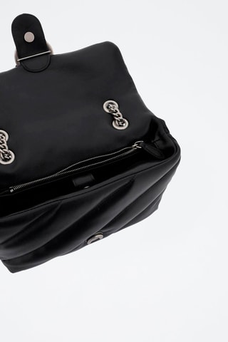 Sac bandoulière en cuir Love Puff - Noir et argenté