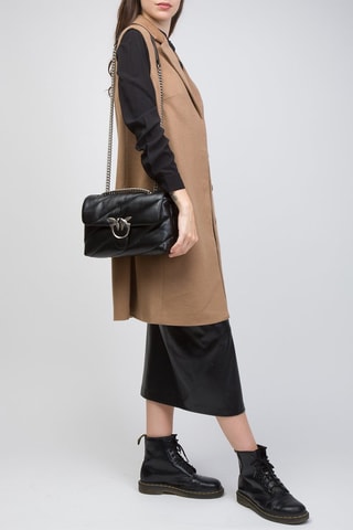Sac bandoulière en cuir Love Puff - Noir et argenté