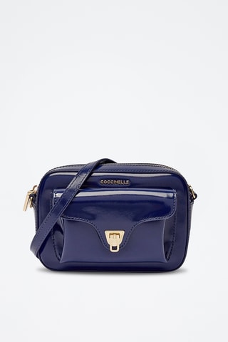 Sac bandoulière en croûte de cuir de veau verni Beat - Bleu roi