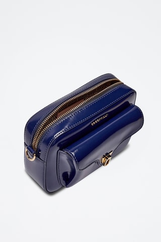 Sac bandoulière en croûte de cuir de veau verni Beat - Bleu roi
