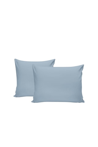 2 taies d'oreiller en coton renforcé 145 fils/cm² Tonne Marie - Bleu gris