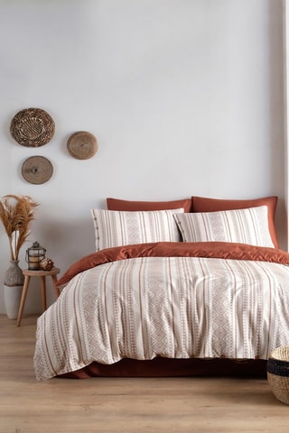 Parure de couette en satin de coton 82 fils/cm² Coastal Trio - Terracotta et blanc