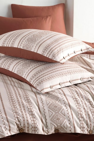 Parure de couette en satin de coton 82 fils/cm² Coastal Trio - Terracotta et blanc