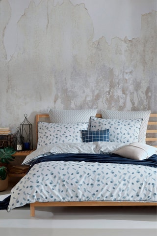 Parure de couette en coton 57 fils/cm² Foglia - Bleu marine et blanc