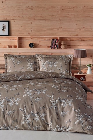 Parure de couette en coton 57 fils/cm² Chicory - Marron et blanc