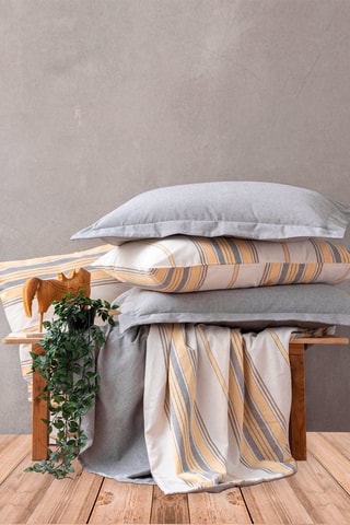 Parure de lit en coton 57 fils/cm² Tribus - Jaune et gris