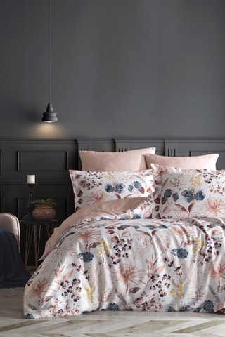 Parure de couette Lily en coton renforcé 120 gr/m² - Blanc et saumon
