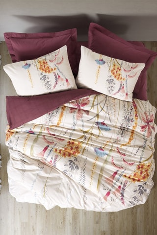 Parure de couette en coton 57 fils/cm² Flos - Ecru et rose