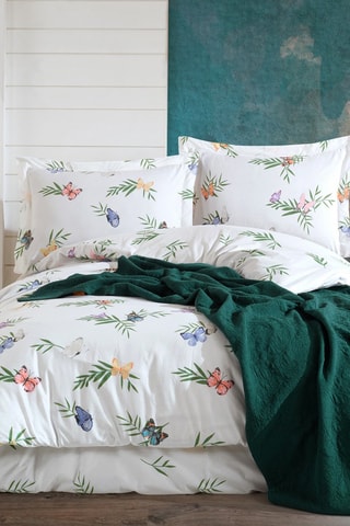 Parure de couette Crips en coton renforcé 47 fils/cm² - Blanc et vert