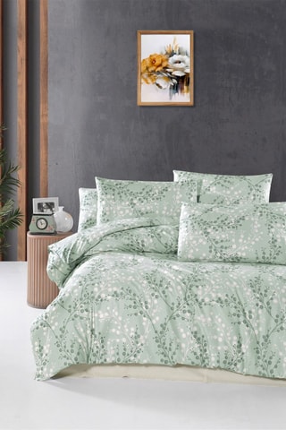 Parure de couette en coton renforcé Marfa - Vert et blanc
