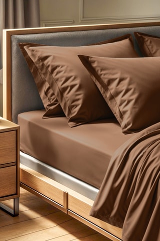 Drap plat en coton renforcé 155 fils/cm² Tonne Brune - Marron