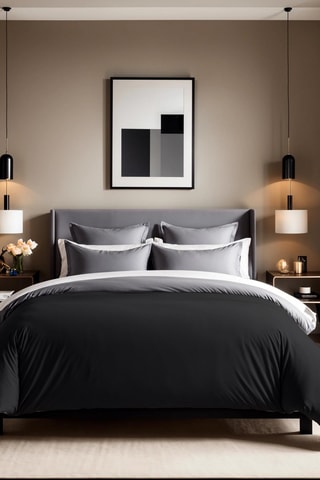 Housse de couette en coton renforcé 155 fils/cm² Tonne Grise - Noir