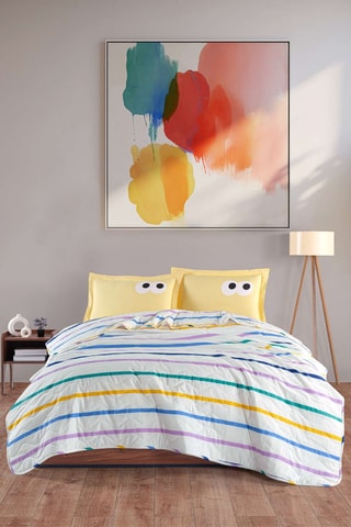 Parure de couette en coton 47 fils/cm² Funny - Jaune et blanc