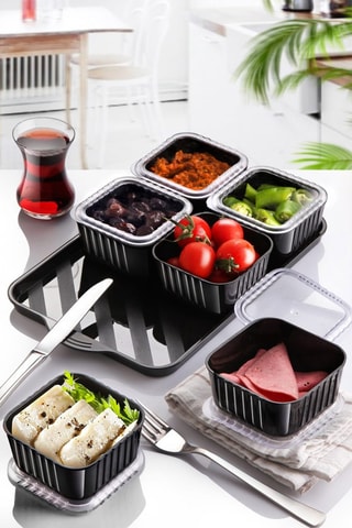 6 bols et plateau en plastique sans BPA - Noir