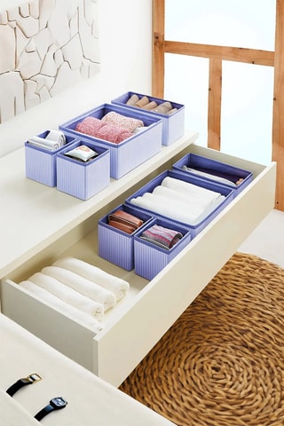 4 paniers de rangement - Bleu marine et blanc