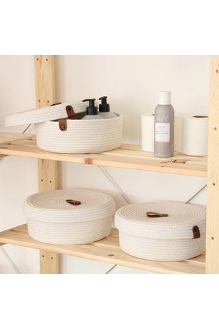 3 paniers de rangement - 25 x 25 x 11 cm - Ecru