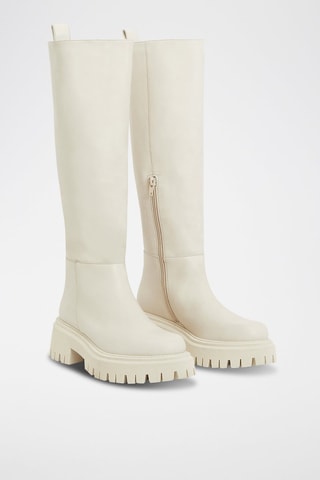 Bottes plateformes en cuir de veau - Ecru