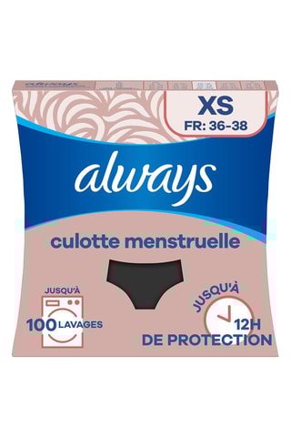Culotte menstruelle - Flux moyen - Noir - Taille XS