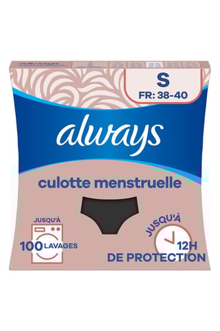 Culotte menstruelle - Flux moyen - Noir - Taille S
