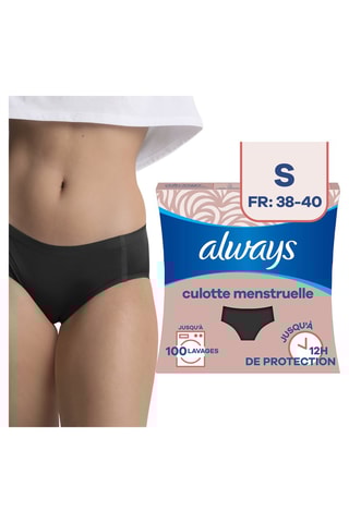 Culotte menstruelle - Flux moyen - Noir - Taille S