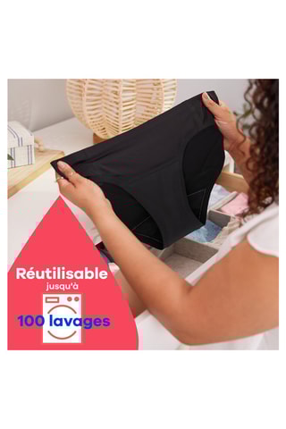 Culotte menstruelle - Flux moyen - Noir - Taille S